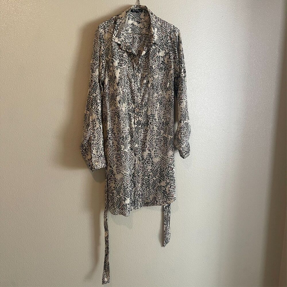 Velvet Heart Snakeskin Print Shirt Dress Sz S Roll Tab Sleeve Belted Tunic